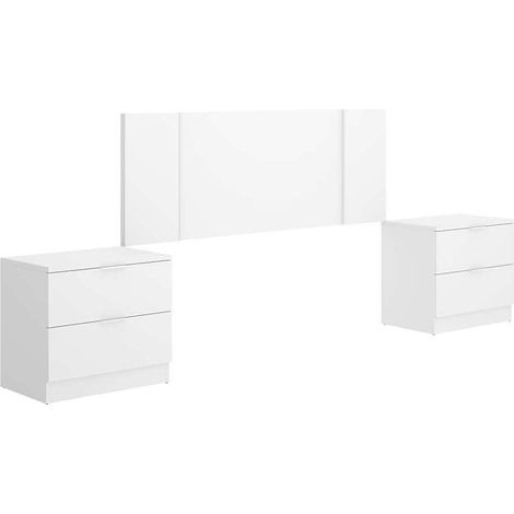 Conjunto de cabecero y dos mesitas modelo Flora acabado blanco, 237cm(ancho) 96cm(alto) 34.2cm(fondo).