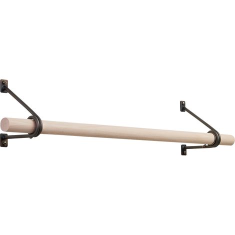 SOTECH Wandgarderobe 120 x 150 mm mit Ø 30 mm Kleiderstange aus Buchenholz, Länge: 50 cm mit Halterung Rohstahl lackiert