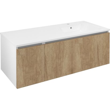 Meuble vasque LOREA 120x46x51,5cm (30+90cm), droite, chêne alabama/blanc mat (1/4)