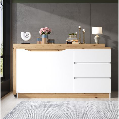 Scrivania pieghevole con ruote, piano girevole, 120 x 50 x 78 cm, bianco/rovere HAVRYA (1/5)