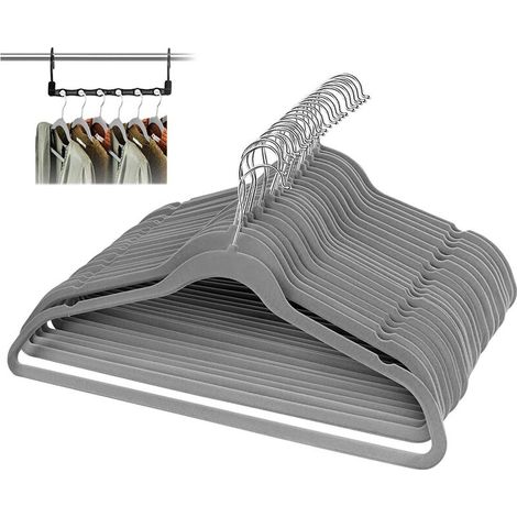 Lot de 50 cintres en velours, antidérapants, pivotants à 360°, gris (28 cm) (1/5)