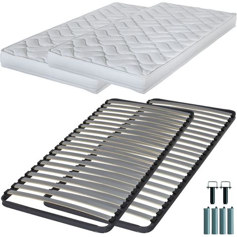 Matelas mousse + Sommier métal C220 2x90x190 Melissa - Hauteur 13 cm - Soutien ferme (1/5)