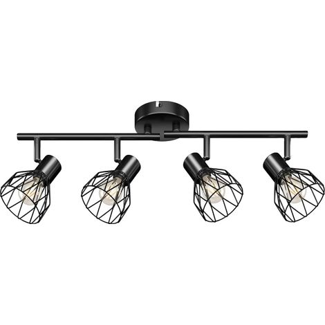 Foco de techo de estilo industrial, iluminación regulable, color negro, bombilla no incluida. (1/2)