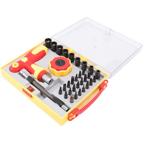 Kit de 34 tournevis à cliquet en acier haute dureté avec rallonge pour la réparation d'appareils électroménagers (téléphones, tablettes, montres). (1/5)