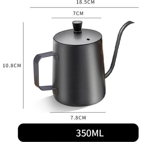 Pour-over coffee maker, slim spout pour-over kettle, home/outdoor coffee maker, coffee pot, small drip coffee maker, swan-neck teapot (black - 350ml) (1/5)