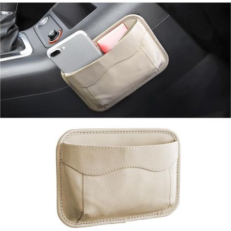 Small Multifunctional PU Car Organizer, Side Organizer for Car Seat, Leak-Proof PU Side Organizer for Car Seat, for Organizing Documents (Beige) (1/5)