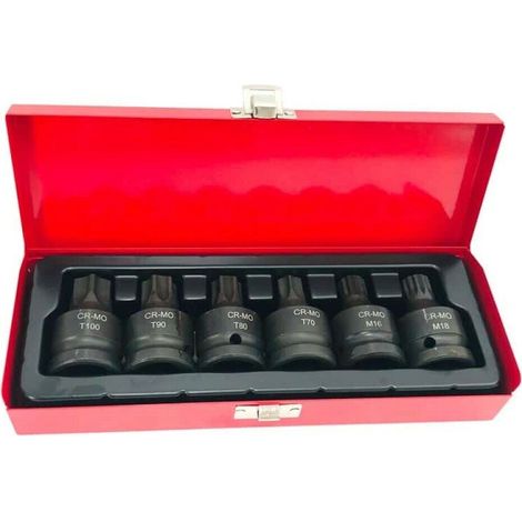 Set 6pz chiavi a bussola TORX IMPATTO 3/4" M16 M18 T70 T80 T90 T100 Art.07229 (1/2)
