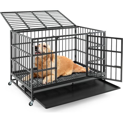 Costway – Cage pour chien XXL pliable avec roulettes – 2 portes verrouillables – Plateau amovible – Construction anti-mastication – Dimensions 120x76x90cm