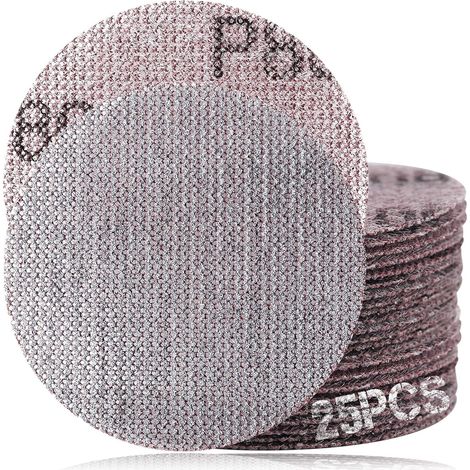 3 pouces 80 Grit Mesh disques de ponçage abrasif sans poussière, pratiquement sans poussière, boîte de 25 disques, disques de ponçage crochet et boucle pour le métal, le bois, les Composites (1/5)