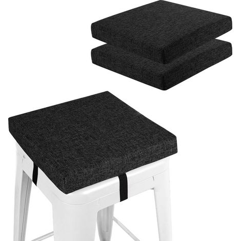 Lot de 2 coussins carrés antidérapants pour tabouret de bar avec lacets de 5 cm d'épaisseur, housses lavables en machine, 30 x 30 cm (noir) (1/5)