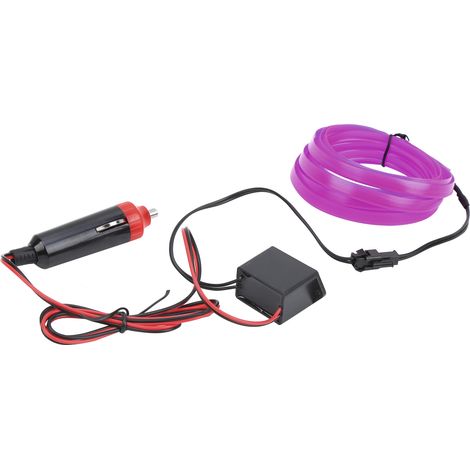 Ruban LED néon flexible 3 m pour habitacle auto, éclairage violet avec allume-cigare, câblage embarqué et tube lumineux (1/5)