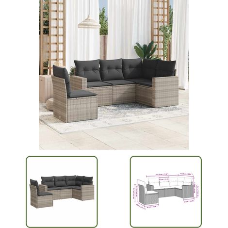 The Living Store 5-tlg. Garten-Sofagarnitur mit Kissen Hellgrau Poly Rattan - Gartensofas - Outdoor Möbel - Lounge Set - Gartenlounge - Rattan Sofa (1/3)