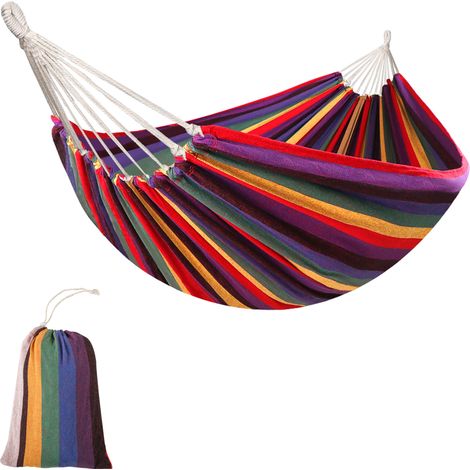 Outsunny – Hamac de voyage pliable 290x150 cm – Toile en coton et polyester – Charge max. 150 Kg – Sac de transport inclus – Multicolore