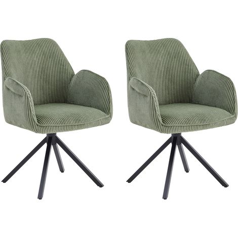 Lot de 2 chaises repas pivotantes en tissu vert olive - VOXU