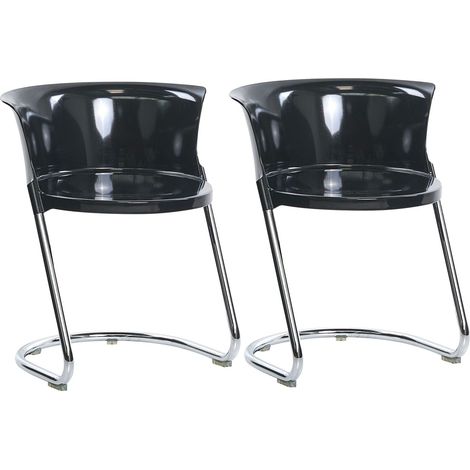 Set of 2 Dining Chairs Black Synthetic Material Silver Metal Legs Curved Backrest Modern Style Dining Room OSHKOSH (1/5)
