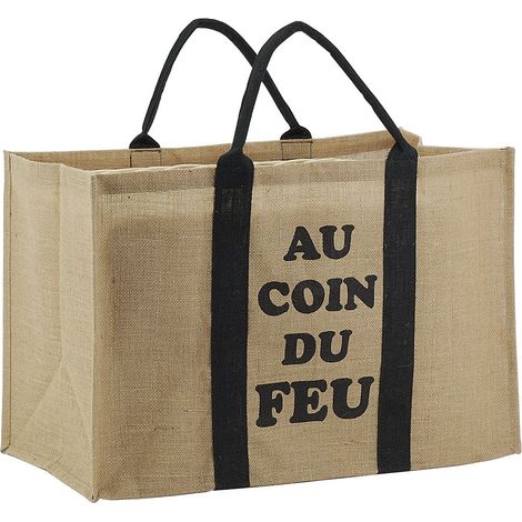 Aubry Gaspard – Sac à bûches en jute naturel – Dimensions 60x30x40 cm – Charge max 50 kg – Contenance 72 L – Lavable et anti-poussière (1/5)