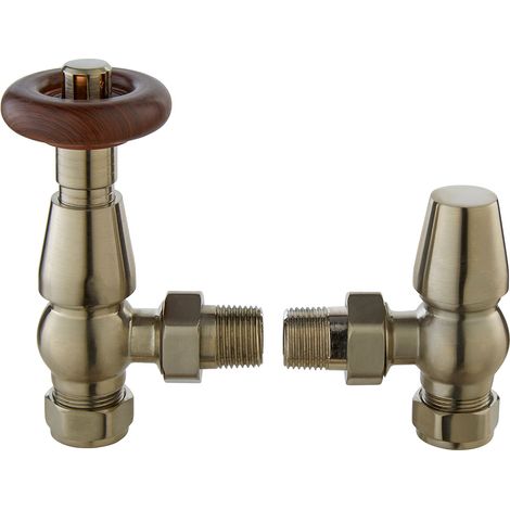 Bayswater Rounded Angled Thermostatic Radiator Valve + Lockshield Satin Nickel (1/2)
