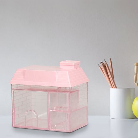 Multifunktionaler Schreibtisch-Organizer mit Fächern im Wohnstil, transparenter Organizer mit Fächern für Büro, Zuhause, Studentenwohnheim, rosa (1/5)