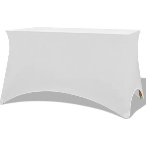 Housse de table extensible – Lot de 2 housses pour table rectangulaire 243 x 76 x 74 cm – Blanche, polyester élasthanne, lavable 40°C (1/5)