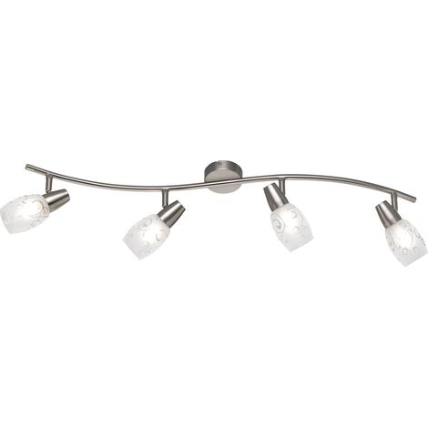 Deckenstrahler COLMAR 4-flammig Silber mit Dekorglas satiniert, Breite 79cm