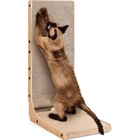 Griffoir en carton pour chat en forme de L 50 cm – Jouet avec balle – Design innovant pour griffes et détente – Installation facile (1/5)