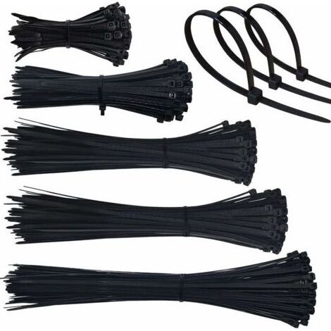Kaelt - 500 Pièces Collier de Serrage Plastique, Serre Cable Plastique 4mm Zip Ties 100/150/200/250/300mm, Colliers Serre Cable Collier Rilsan Nylon pour Cable Management (Noir) (1/5)