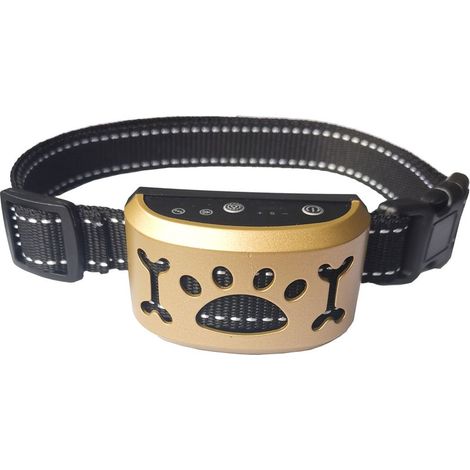 QAZQA Collier anti-aboiement pour chien, collier de vibration sensible réglable automatique pour grands chiens (os, doré) (1/5)