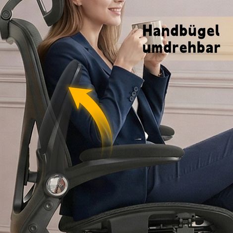 Irovami Chaise de bureau ergonomique pliable noire Soutien lombaire, appui-tête 3D, accoudoirs rabattables, maille – Gain de place (1/5)