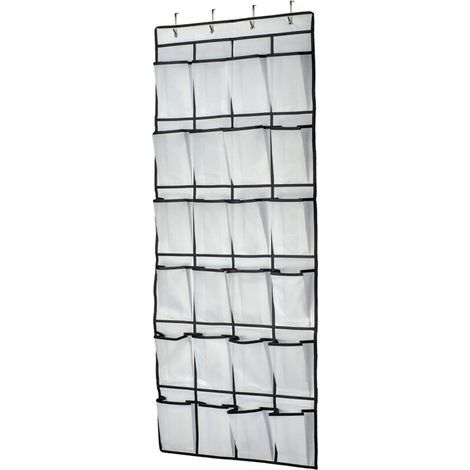 Blanc Organiseur à suspendre sur une porte, étagère à chaussures, rangement à chaussures, 24 grandes poches en maille pour chambre à coucher, salle (1/4)