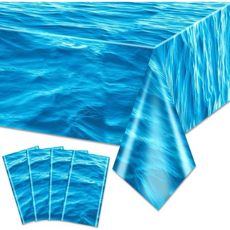 Tablecloths with ocean wave pattern – Tablecloths with seawater pattern for birthday parties, beach, pool, mermaid, shark (137 x 274 cm), set of 4 (1/5)