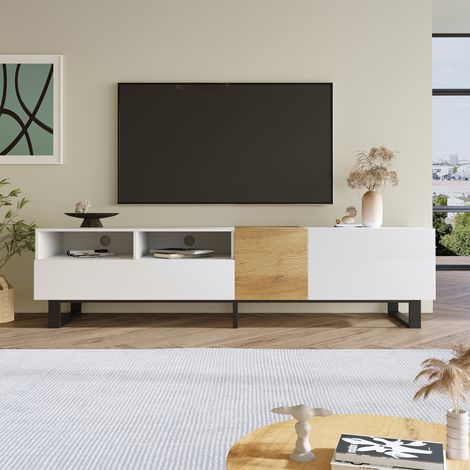 Mobile TV moderno 180 x 38 x 50 cm, bianco effetto legno, MDF e ferro DESVIAE (1/5)