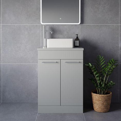 Napoli 390 Gloss Grey Pearl 600mm 2 Door Vanity Unit for Countertop Basins - 600mm - Chrome 160mm Handle