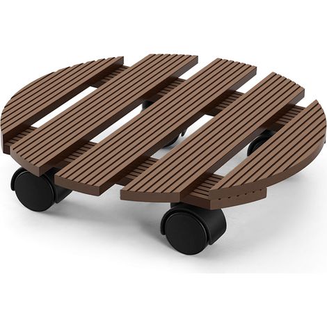 Randaco Soporte para Plantas WPC Redondo 30 cm, Marrón, Ruedas para Macetas, Carro para Plantas, Capacidad 80 kg (1/5)