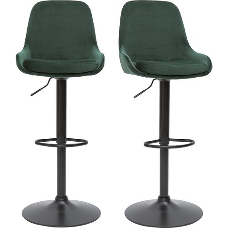 Höhenverstellbare Design-Barhocker grüner Samt (2er-Set) HOLO