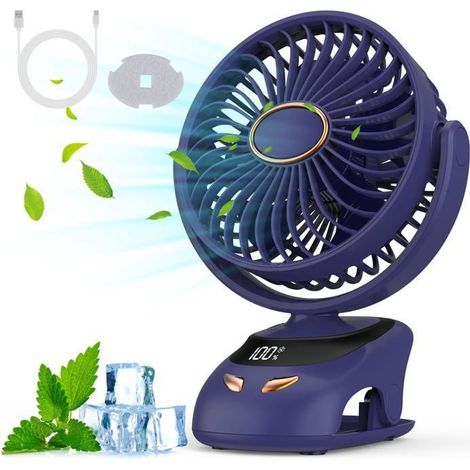 USB Ventilateur Pince, LED Affichage Ventilateur de Bureau 5 Vitesses Silencieux Rotation 90° Ventilateurs de Table, pour Camping-A (1/5)