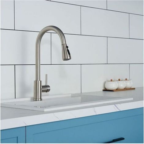 Robinet de cuisine avec douchette extractible, mitigeur de cuisine en acier inoxydable brossé, rotatif à 360°, robinet d'évier de cuisine (1/2)