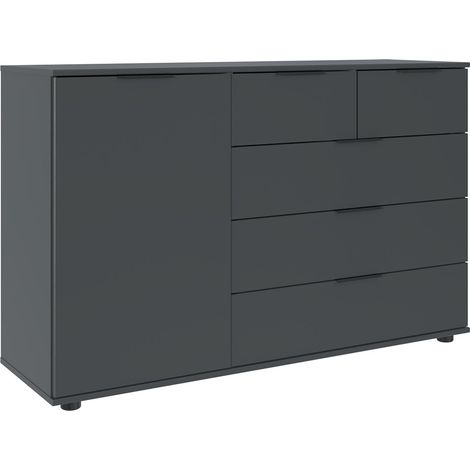 Commode combinée, meuble de rangement coloris graphite, noir - Longueur 130 x Hauteur 83 x Profondeur 41 cm (1/3)