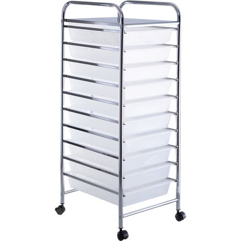 Práctico carrito de almacenamiento con ruedas de 32,5 x 37 x 86 cm con 10 cajones diseño de hierro transparente 200020100