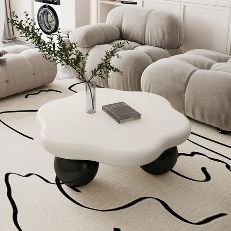 DESMIU Table basse nuage ronde avec 1 plateau, pour salon, en MDF, noir et blanc, Ø 80 × H 35 cm (1/5)