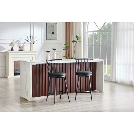 Taburete de bar de metal negro con asiento acolchado de PU, estilo Windsor (1/5)