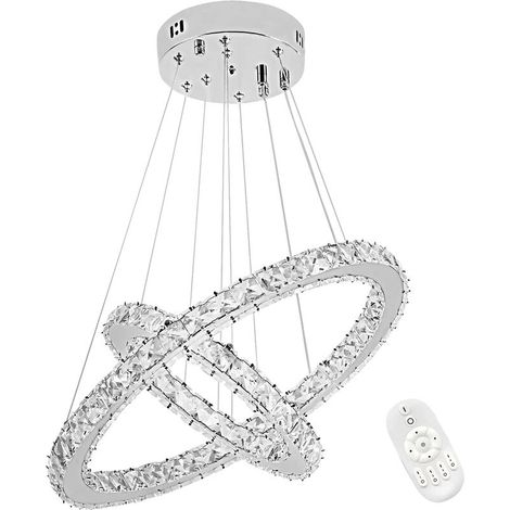 Pendelleuchten LED Kronleuchter Hängelampe Kristall Pendelleuchte 48W Dimmbar Deckenleuchte Hängeleuchte Zwei Ringe (Dimmbar, 48W), HENGMEI