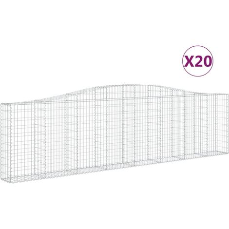 Cestas de gaviones muro de contención arqueado valla de jaula 20 piezas 400 x 30 x 100/120 cm hierro galvanizado Plata 020040630