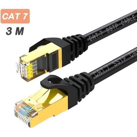 Câble Ethernet Cat7 Câble Réseau Plat RJ45 Haut Débit Blindé 10Gbps 600MHz 8P8C Compatible avec Routeur Modem(3M) (1/4)
