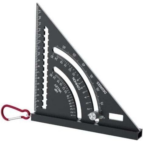 [JAMAIS UTILISÉ] Triangle multifonctionnel pour le travail du bois en alliage d'aluminium, 180mm, rapporteur 0-90 °, avec crochet, fente pour crayon intégrée (1/4)