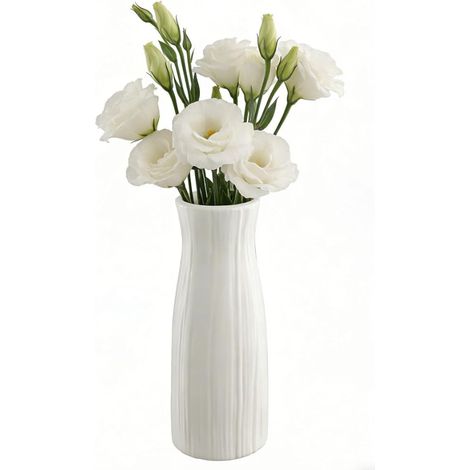 Vase Géométrique, 20 cm Vase Herbe de la Pampa Arrangement Floral Créatif, Petits Vases Modernes en Plastique pour Décoration Maison Bureau Salon Table Mariage, Blanc (A) (1/5)