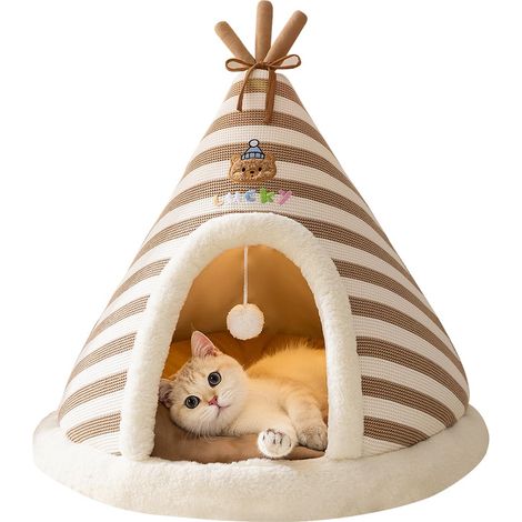 Niche pour Chat, Adorable Niche Igloo pour Chien avec Coussin Amovible, Tipi Triangulaire Confortable, Nid Douillet - MMCD-ZGL-05519 (1/5)