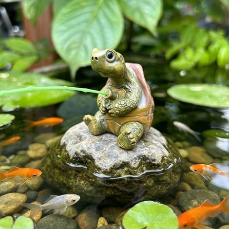 Mini Tortue Deko Jardin,Statue Tortue pour Petit Bassin,Ornement Extérieur Résistant aux Intempéries pour Tortue Pêche (1/5)