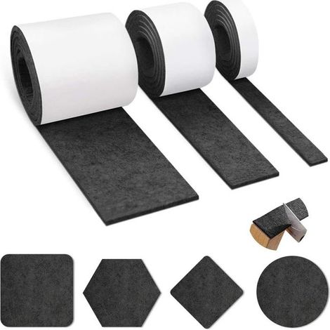 Almohadillas de fieltro autoadhesivas, 3 rollos de almohadillas de fieltro, fieltro negro - Protector deslizante de fieltro autoadhesivo para muebles (1/5)