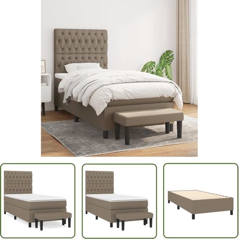 The Living Store Sommier à lattes de lit avec matelas Taupe 100x200 cm Tissu - Lit Plateforme - Lit Double - Matelas À Ressorts Ensachés - Têtière Ajustable - Canapé Lit (1/5)