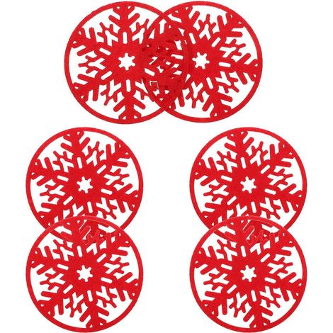 Dessous de verre ronds rouges à motif flocon de neige, 9 x 9 x 0,2 cm, lot de 6, protégeant ainsi les surfaces de vos meubles. (1/5)